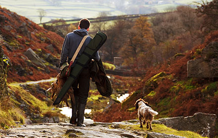 deer hunting - hunter and dog