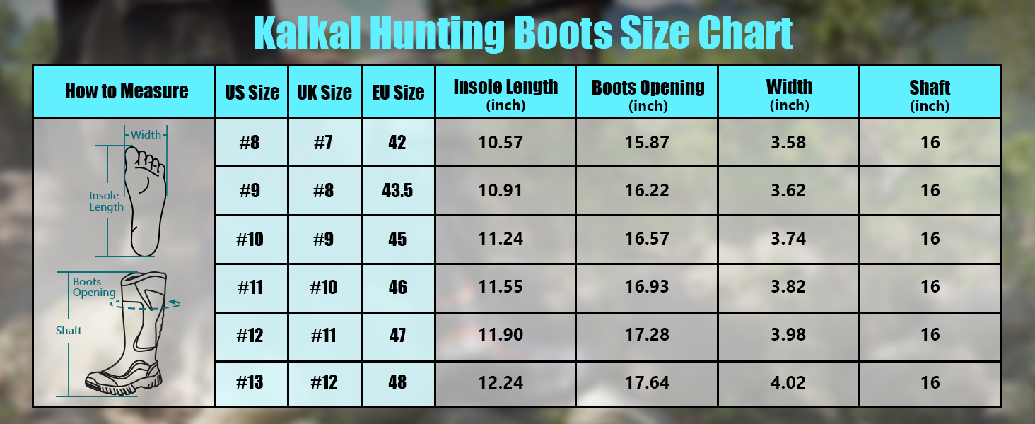 Hunting Boot Size Chart