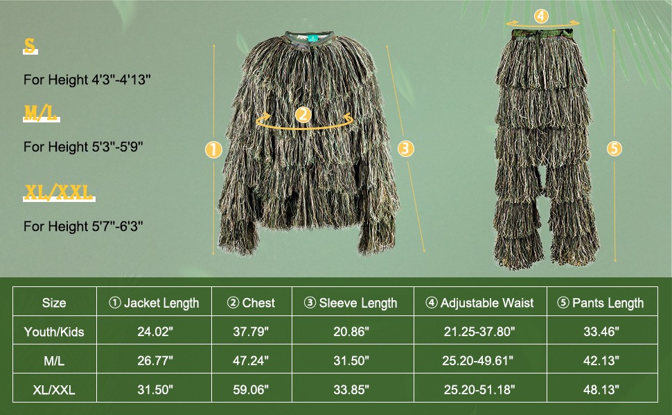 ghillie suit sizes