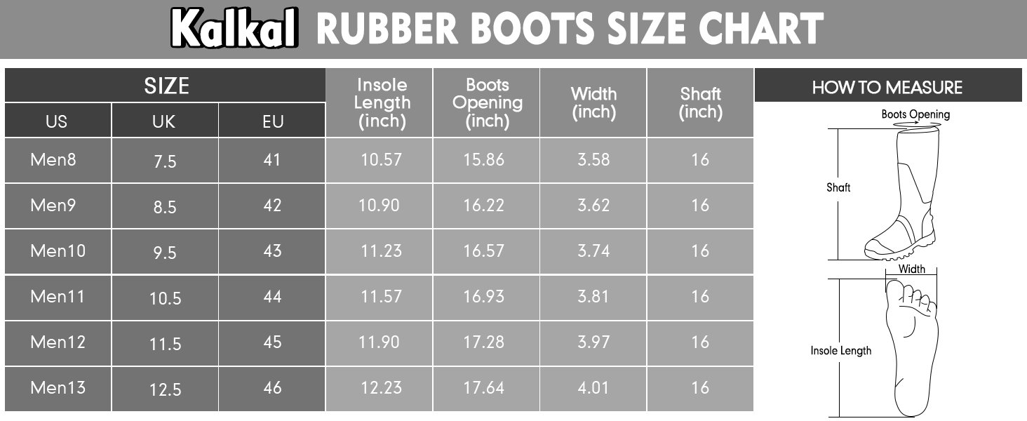 Kalk023 Farm Boots Size Chart