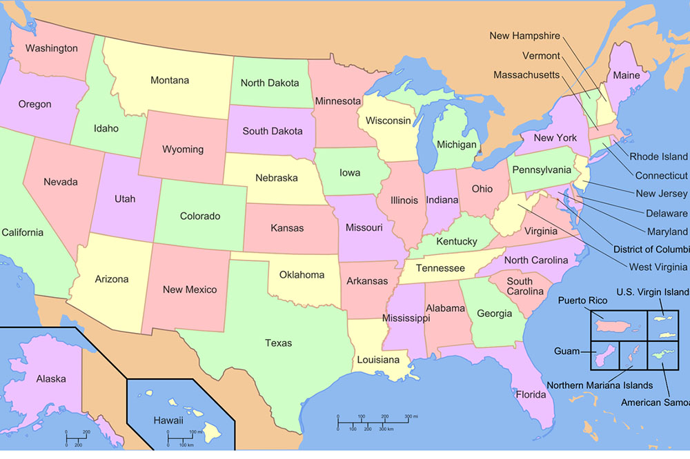 Map of the states of the United States