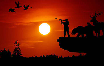 A hunter is shooting waterfowls