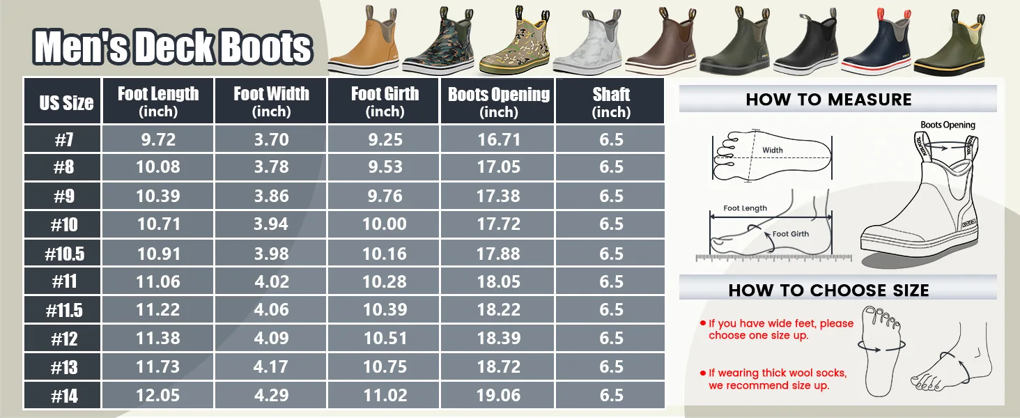 Kalkal men's deck boots size chart for model kalk018