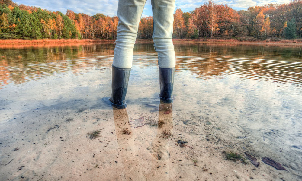 A pair of waterproof rain boots