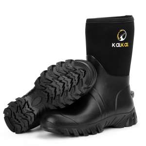 KalK022 black mid-calf insulated rain boots, farm work boots
