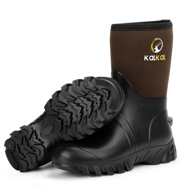 KalK022 brown insulated rain boots, rubber work boots