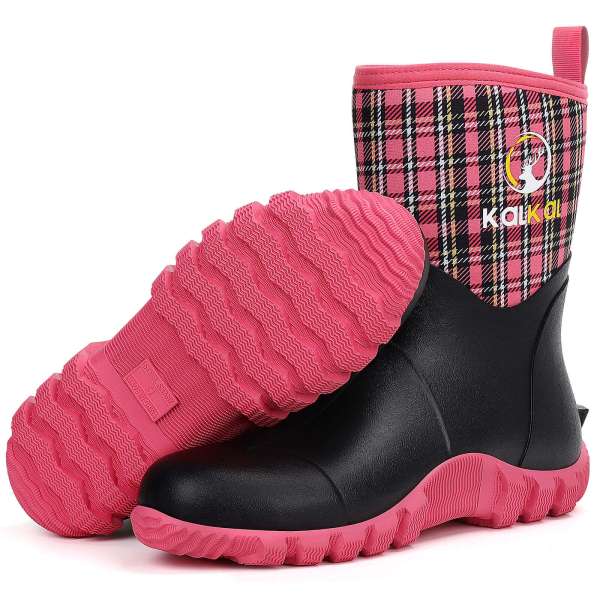 Pink Plaid womens garden boots