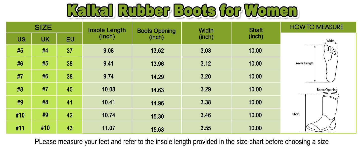 Garden Boots Size Chart