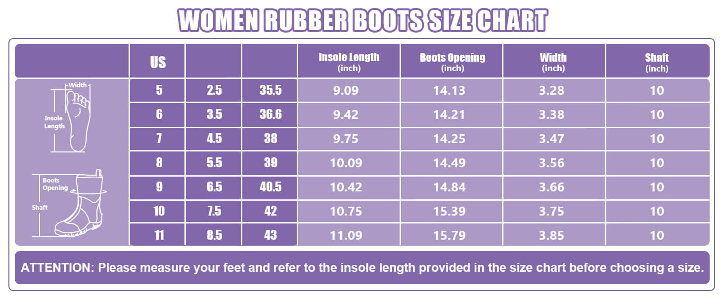 kalkal garden boots size chart - Kalk015