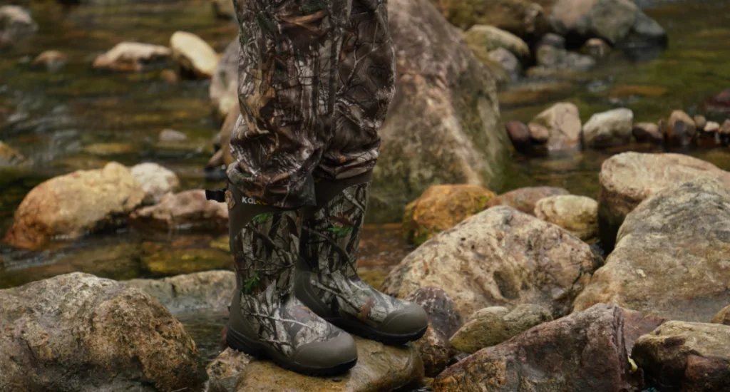 wear kalkal hunting boots, safelt stand on wet and rocky terrain