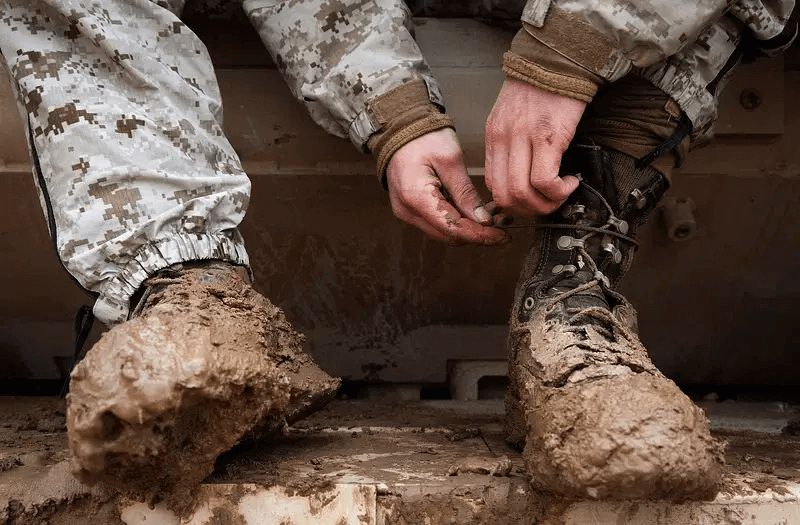 mud on the composite work boots