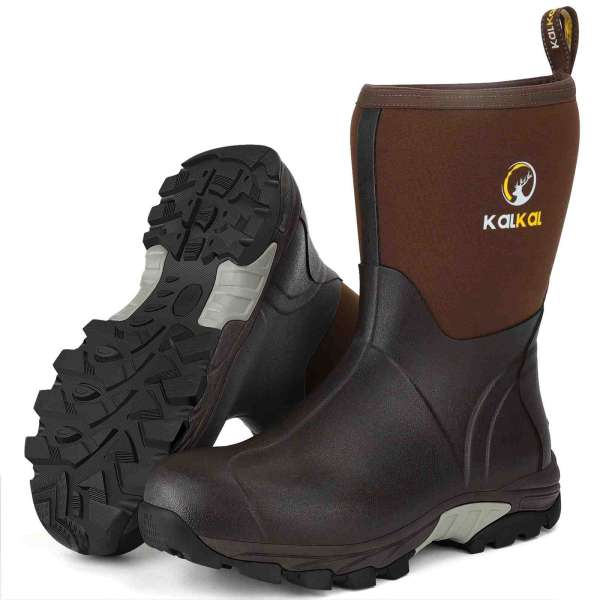 Kalkal Rubber Boots for Men, Waterproof Mid Calf Mens