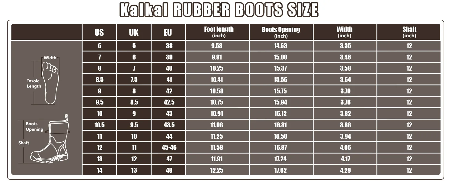 new size chart for Kalkal boots model Kalk019
