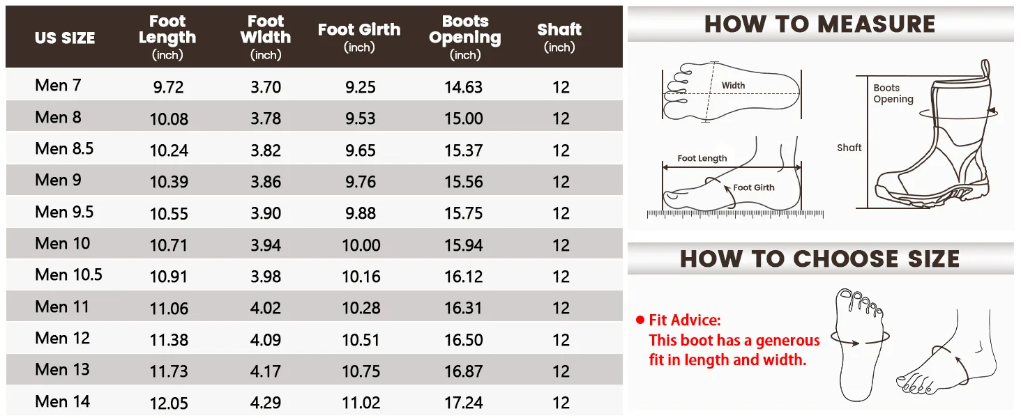 Kalkal farm boots size chart for model Kalk019