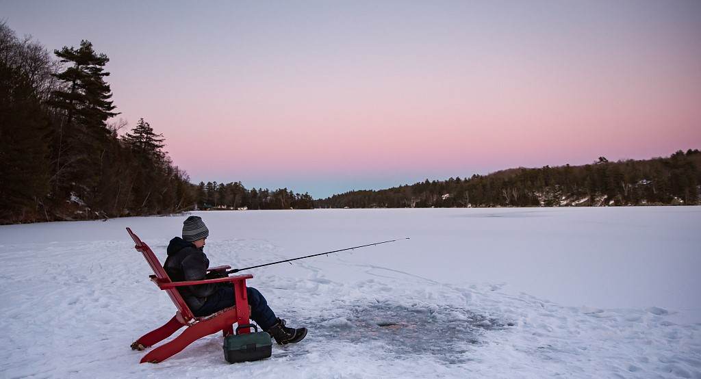 ice fishing in winter