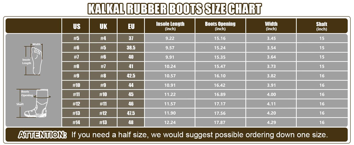 kalkal rubber size chart