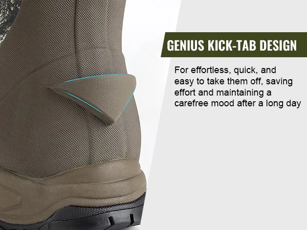 Close-up of kick tab for easy on and off on hunting rubber boots