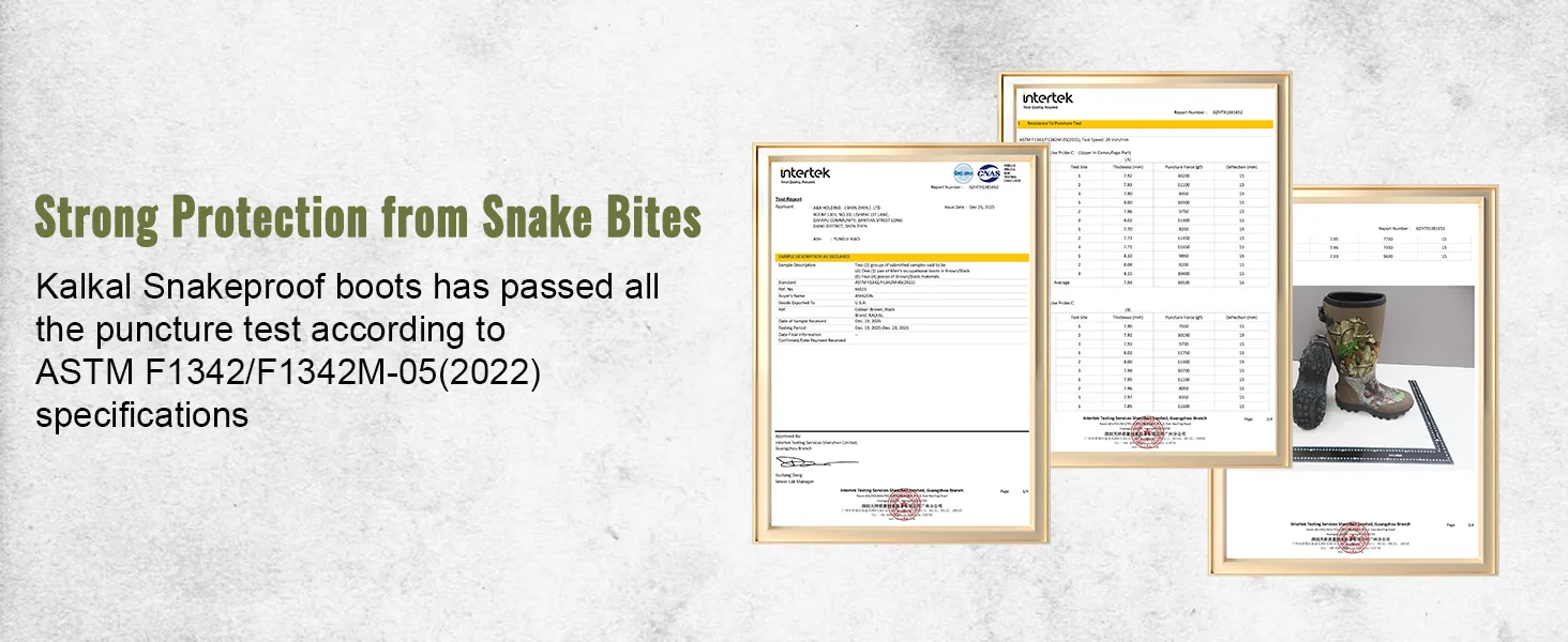 Anti-puncture testing report and certification for Kalkal snake hunting boots