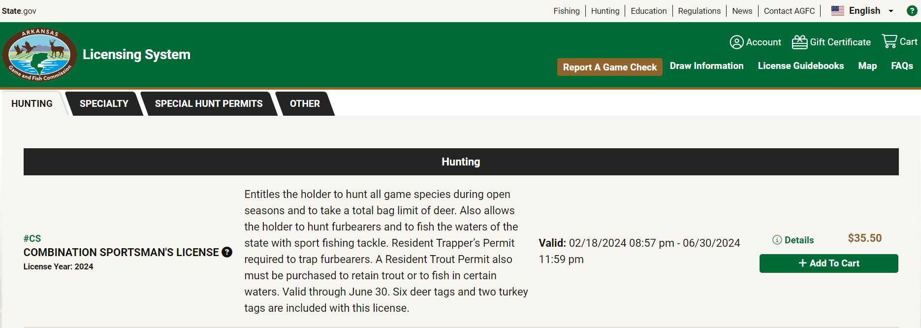 buy a Arkansas hunting license
