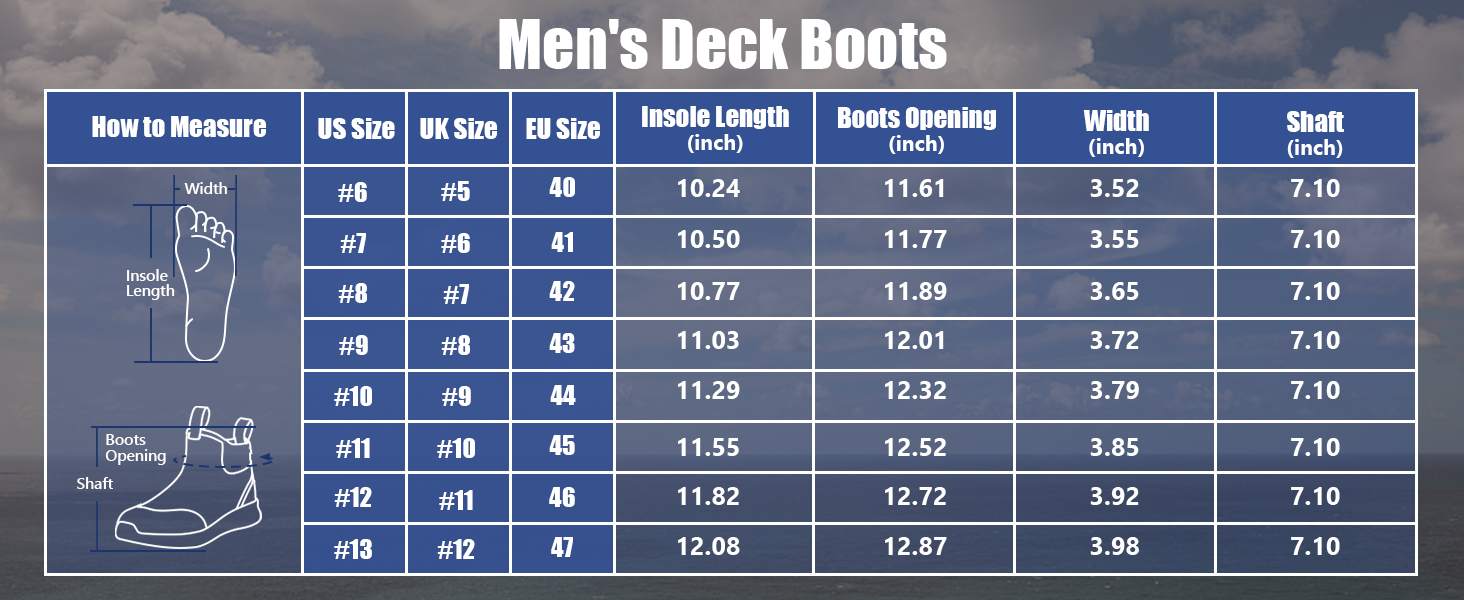 Deck Boots Size Chart