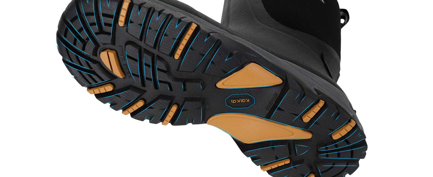 oil-resistant outsole of Kalkal rubber boots for men