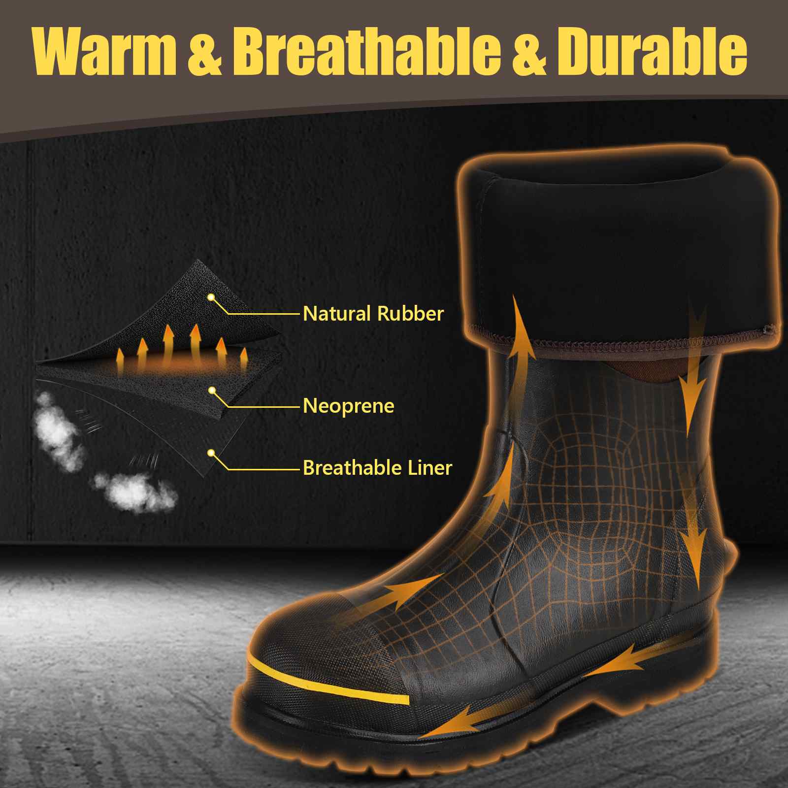 Kalkal Rubber Boots for Men, Waterproof Mid Calf Mens