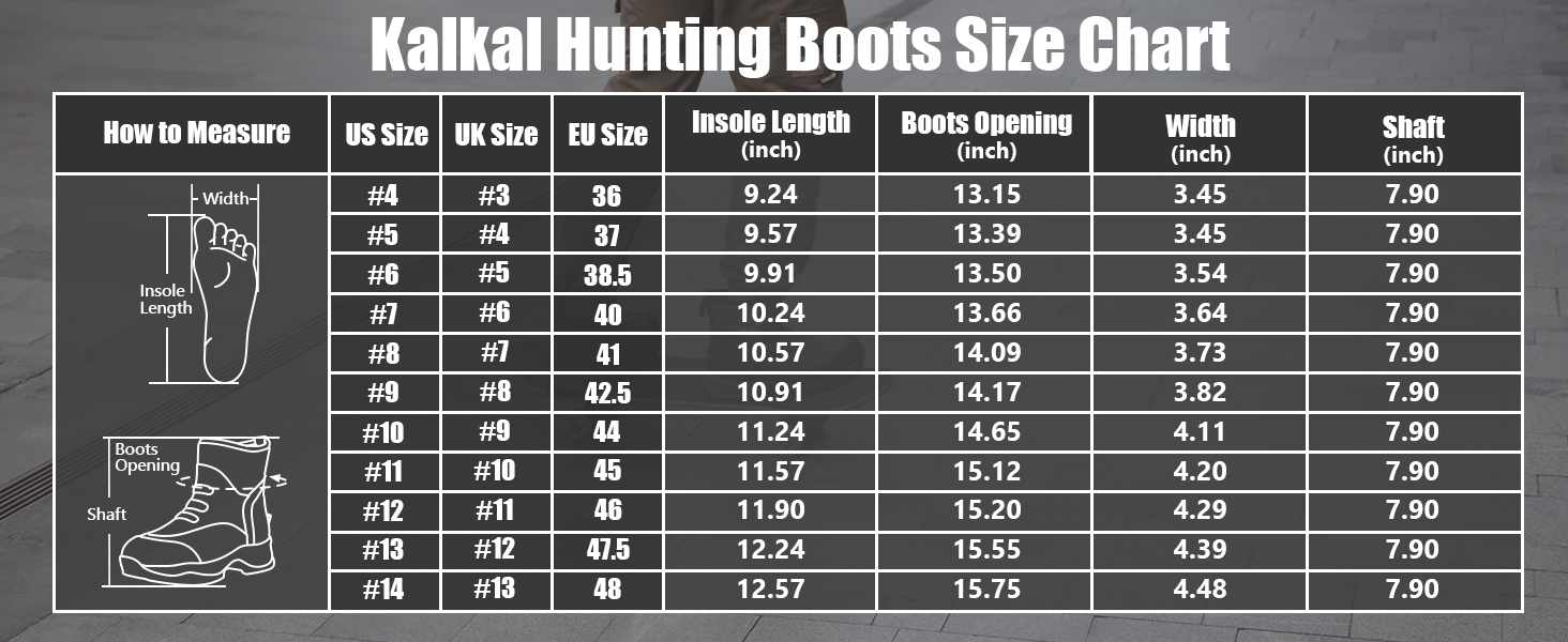 Casual Rain Boot Size Chart