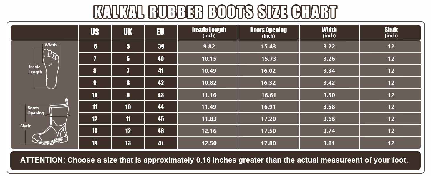 Farm Boots Size Chart