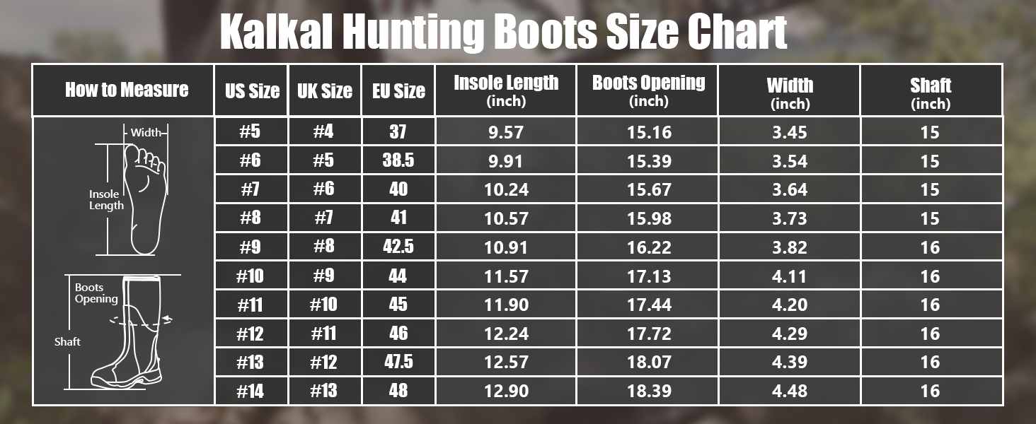 Hunting Boots Size Chart