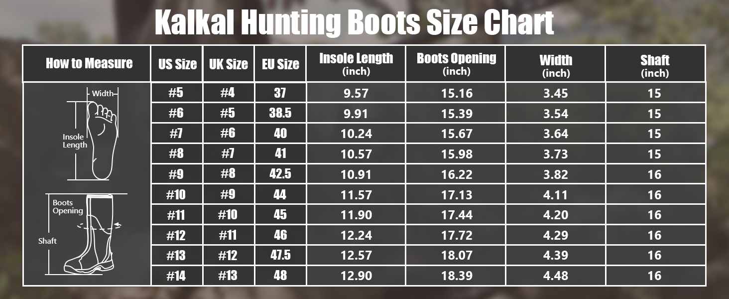 Hunting Boots Size Chart