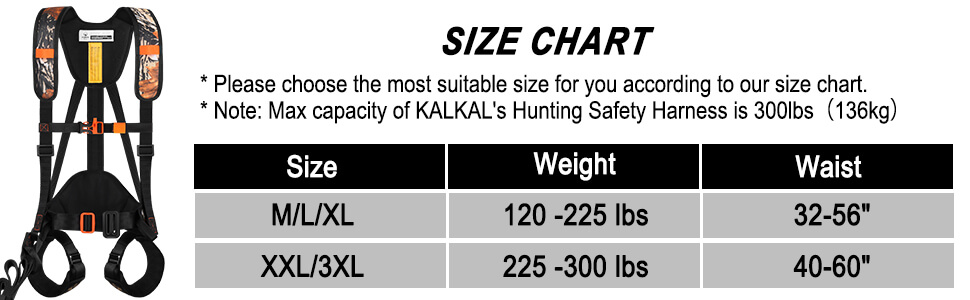kalkal hunting harness size chart