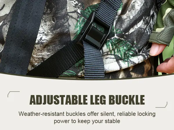 Adjustable leg buckle for comfortable fitting when wearing treestand harness