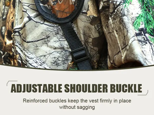 Adjustable shoulder buckle for a secure fit on a hunting harness