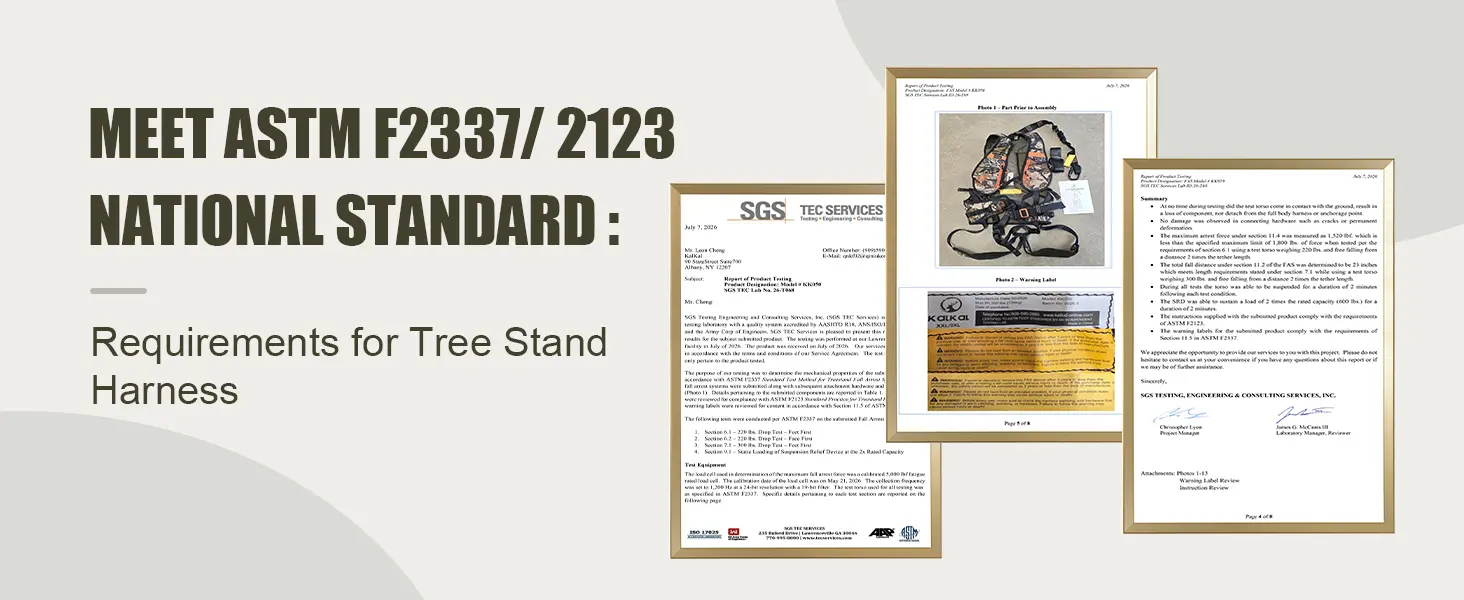 Hunting safety harness tested to ASTM F2337 safety standard