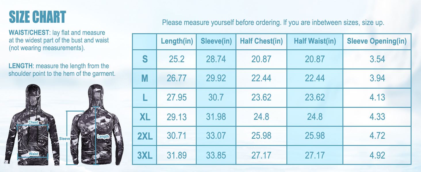 Mens Fishing Shirt Size Chart