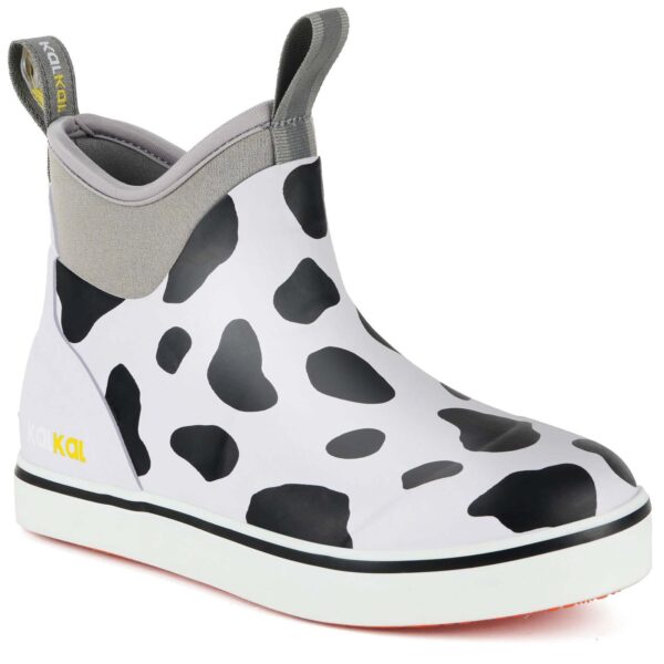 womens deck boots cow print