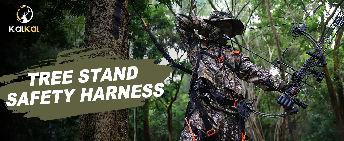 Hunter wearing a saddle hunting harness while hunting from a tree