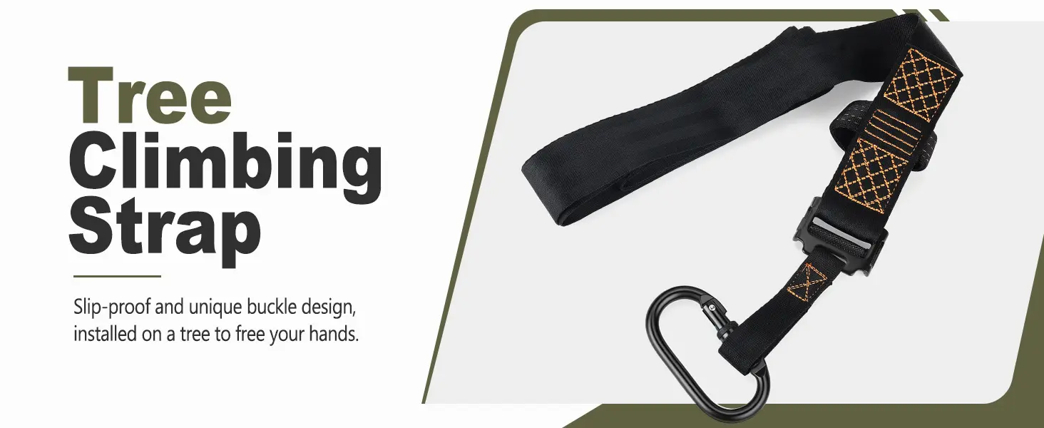 Safety lanyard included with a saddle hunting harness for secure attachment to the tree