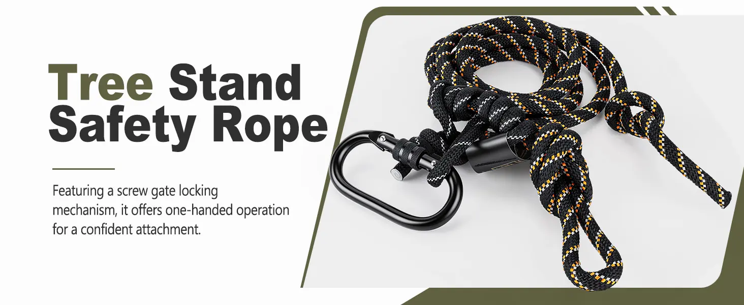 Safety rope included with a tree saddle hunting harness for tree climbing