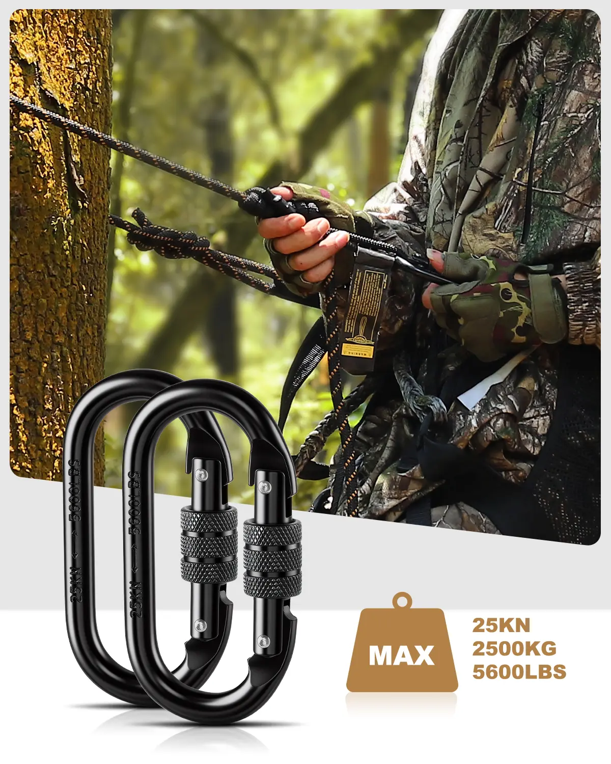 7075 aluminum carabiners for secure saddle hunting setup