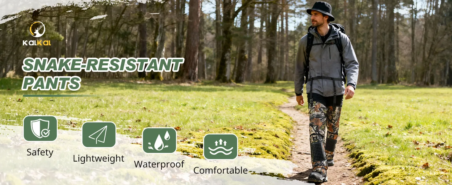 Snake-proof gaiter in action across outdoor hiking, hunting, camping