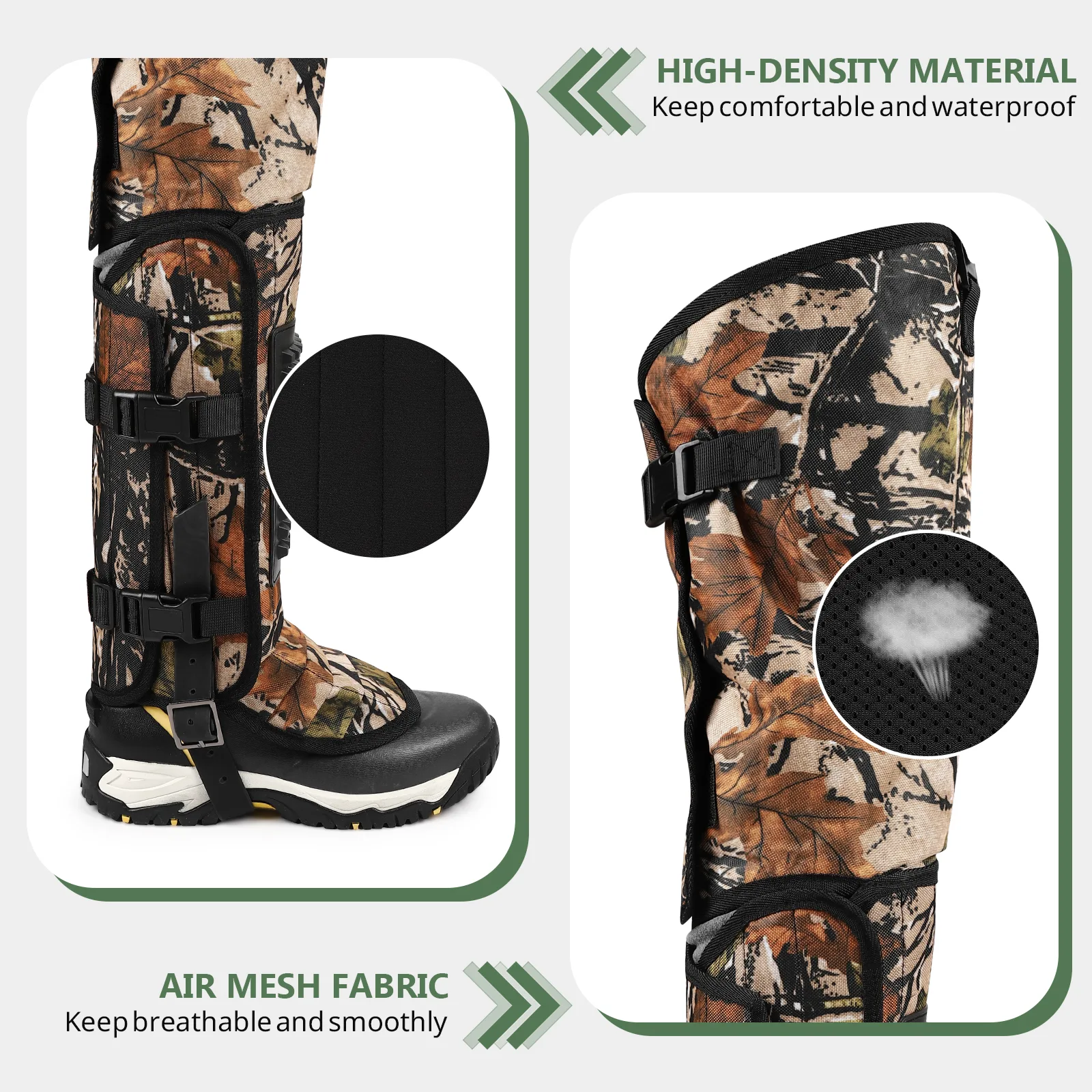 comfortable snake guard pants Close-up of waterproof breathable fabric on snake proof gaiters for outdoor protection