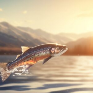 a trout fish is jumping out of the water