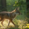coyote hunting in the forest