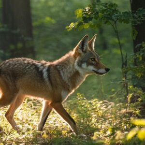 coyote hunting in the forest