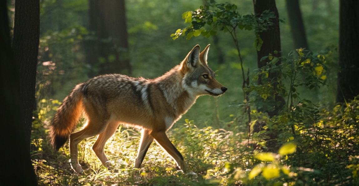 coyote hunting in the forest