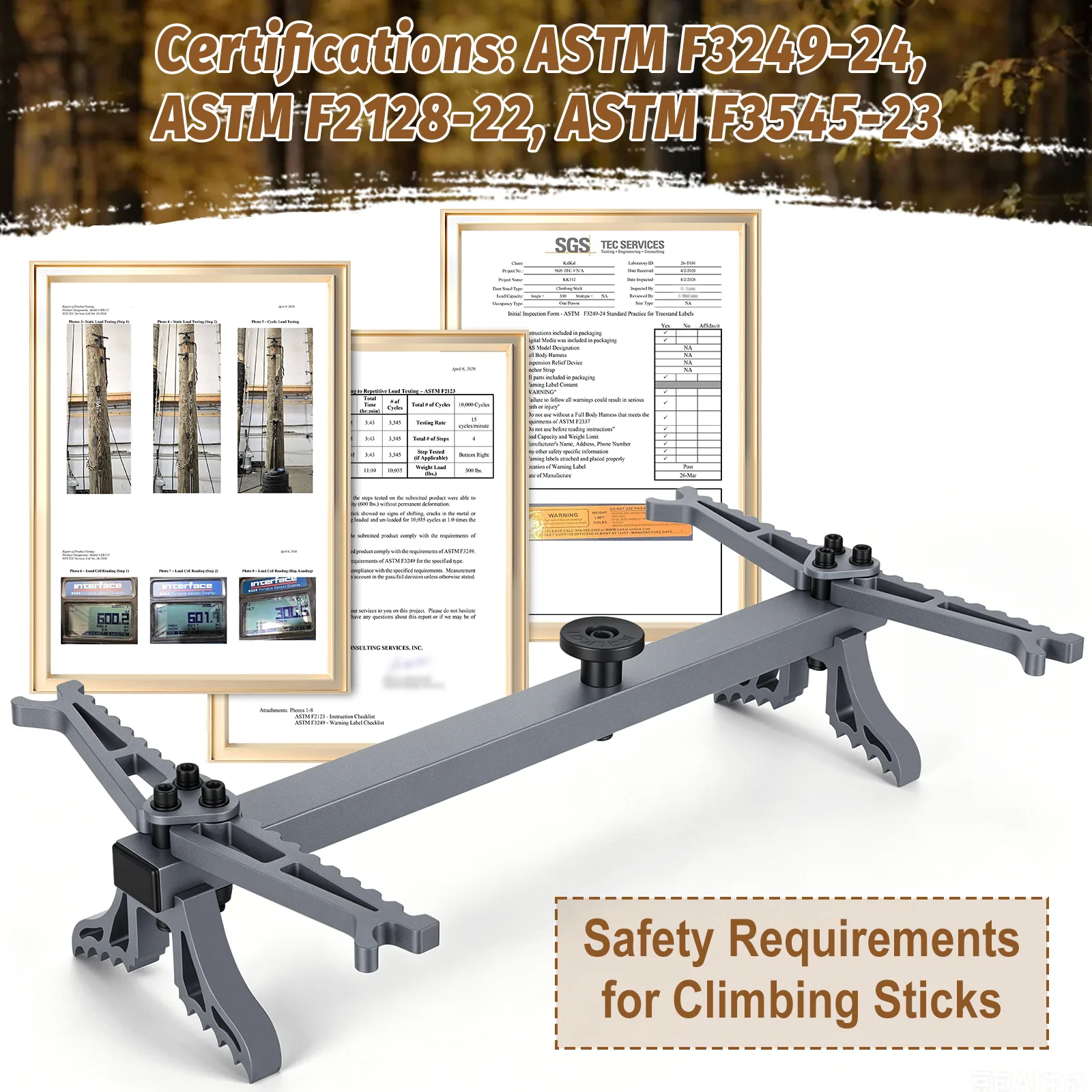 climbing stick ASTM testing Kalkal climbing sticks passed the ASTM testing, meet industry standard, safe to use for hunters up tp 300lbs