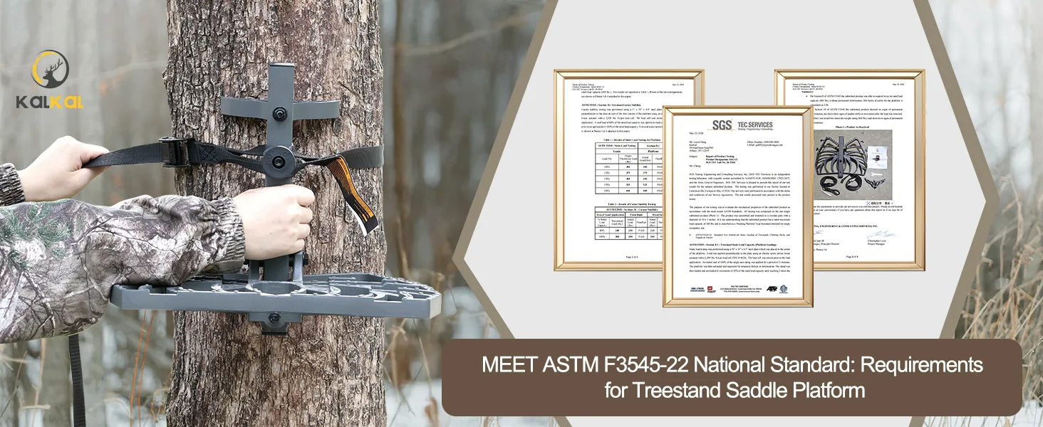 ASTM certified saddle hunting platform tested for strength and reliability