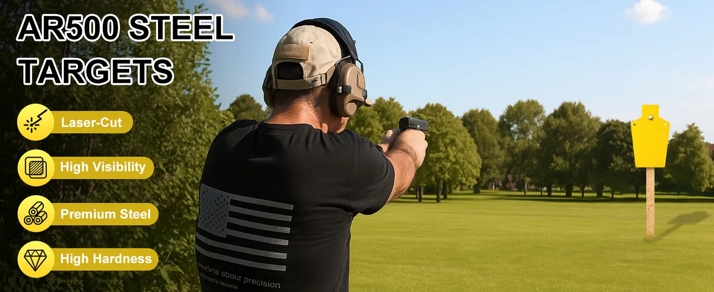 a man is practicing shooting with Kalkal tactical silhouette targets