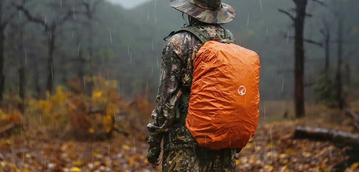 a hunter is wearing a waterproof hunting backpack that packs with essential gear